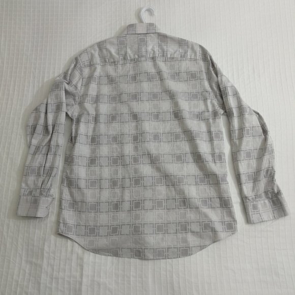 Bugatchi casual long sleeve button down shirt. Grey/silver checkered. Men's XL - Picture 2 of 12